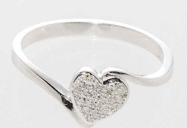 Sterling Silver Diamond Heart Ring .10ct, Micropave Setting, Size 7.5 - Jewelryland.com