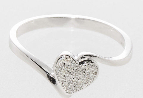 Sterling Silver Diamond Heart Ring .10ct, Micropave Setting, Size 7.5 - Jewelryland.com