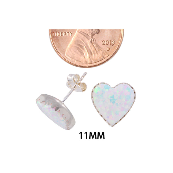 Sterling Silver Opal Gemstone Earrings Iridescent Pearl 11mm Heart - Jewelryland.com