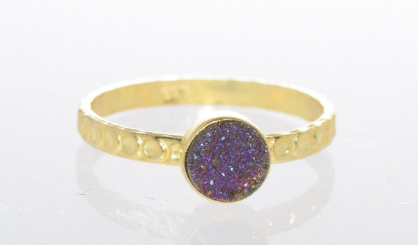Amethyst Druzy Ring Sterling Silver 18k Gold Plated Purple Multicolor Size 7 - Jewelryland.com