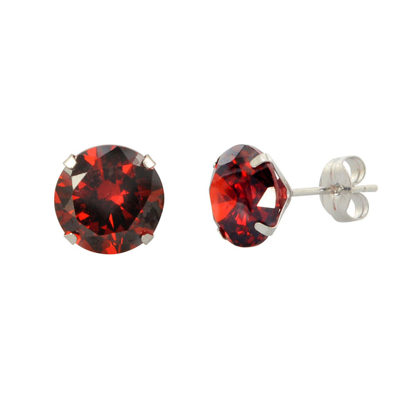14k White Gold Round Garnet Red Cubic Zirconia Stud Earrings Prong Set - Jewelryland.com