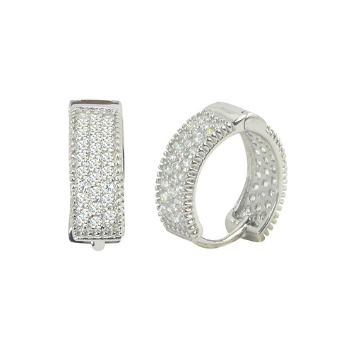 Sterling Silver Earrings Huggie Hoops Micropave CZ 14mm x 4mm - Jewelryland.com