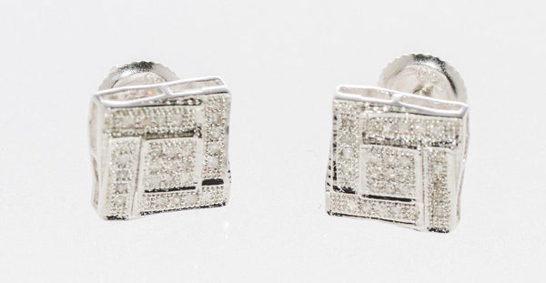 Sterling Silver Diamond Earrings (.15 cttw, I-J, I2) Square Studs Screw Backs - Jewelryland.com