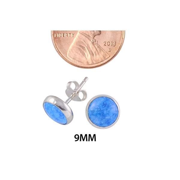 Sterling Silver Denim Lapis Gemstone Earrings 9mm Round Studs - Jewelryland.com