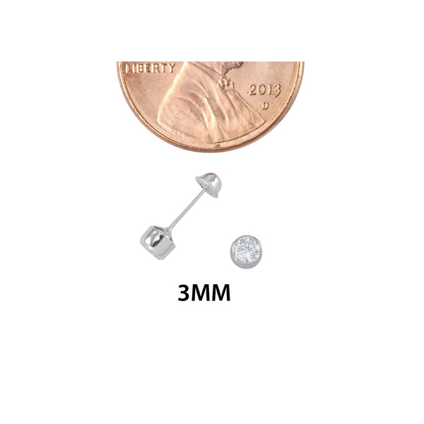 10k White Gold Round Clear CZ Stud Earrings Screwbacks Thick Bezel Setting - Jewelryland.com