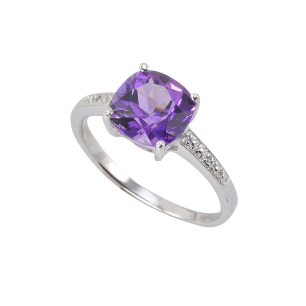 Sterling Silver .01ct Genuine Diamond Ring with Square 8mm Amethyst Center Stone - Jewelryland.com