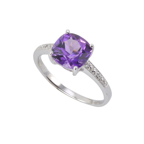 Sterling Silver .01ct Genuine Diamond Ring with Square 8mm Amethyst Center Stone - Jewelryland.com