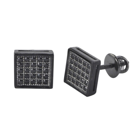 Hip Hop Screwback Earrings .925 Sterling Silver Black CZ 7mm Square Studs - Jewelryland.com