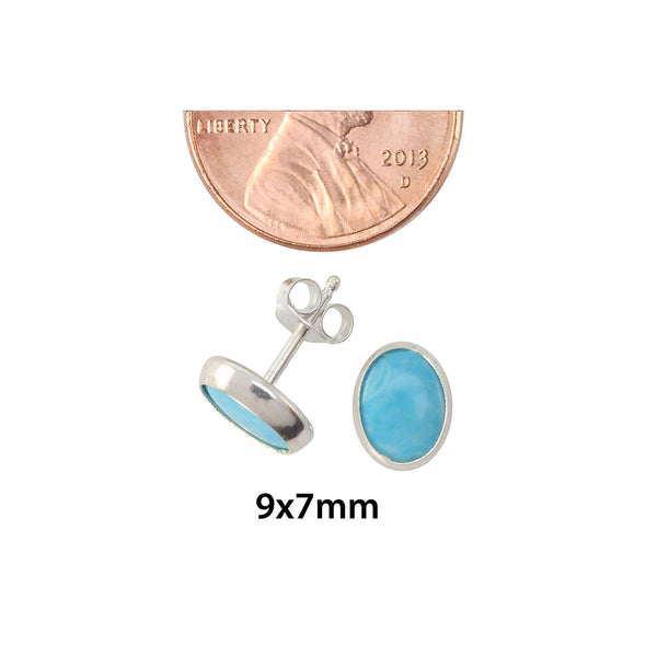 Sterling Silver Larimar Gemstone Stud Earrings 9mm x 7mm Oval - Jewelryland.com