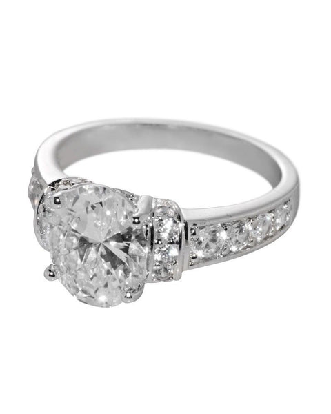 Sterling Silver Cubic Zirconia Engagement Ring Oval 8mmx10mm AAAAA Grade CZ - Jewelryland.com