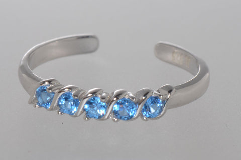 925 Sterling Silver Adjustable Toe Ring Single Row Blue CZ Stones - Jewelryland.com