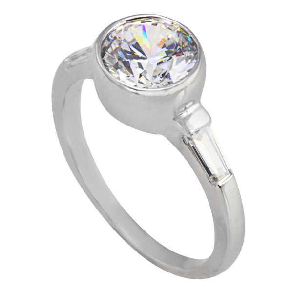 Womens CZ Ring Bezel Set .925 Sterling Silver 9mm Cubic Zirconia Rhodium - Jewelryland.com