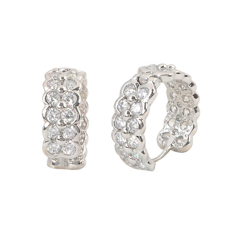 Sterling Silver Huggie Hoop Earrings 2 Row CZ 16mm x 6mm - Jewelryland.com
