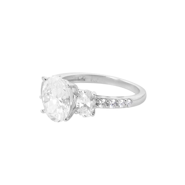 Sterling Silver Oval Cubic Zirconia Ring with Rhodium anti-tarnish - Jewelryland.com