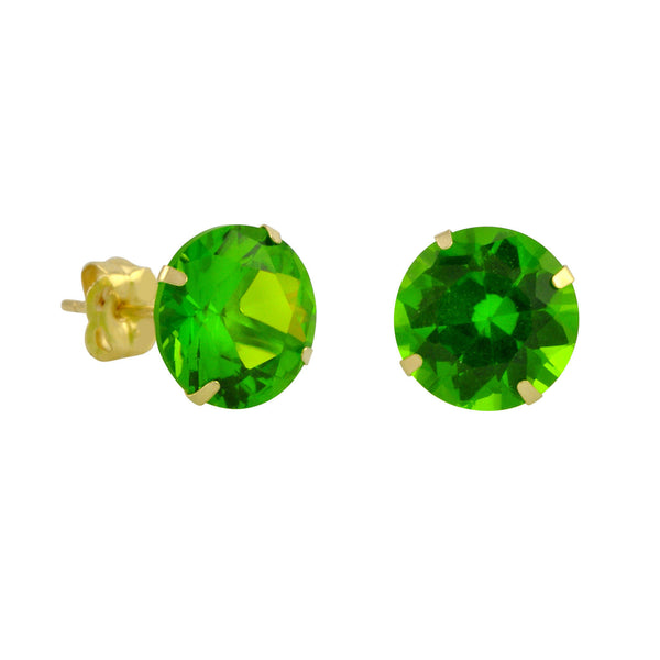 10k Yellow Gold Peridot Green CZ Stud Earrings Cubic Zirconia Round Prong Set - Jewelryland.com