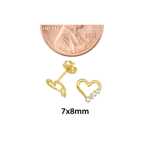 10k Yellow Gold Petite Open Heart Stud Earrings Cubic Zirconia 7mm x 8mm - Jewelryland.com