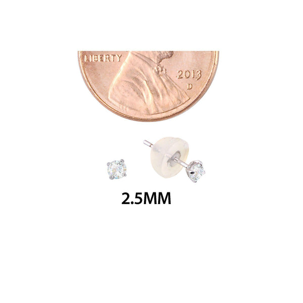 14k White Gold Clear CZ Round Basket Cubic Zirconia Stud Earrings Silicone Backs - Jewelryland.com