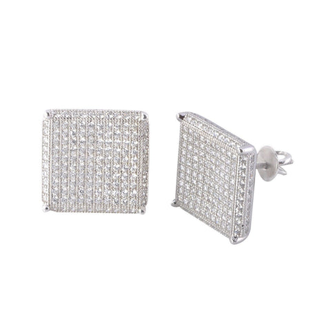 Mens Earrings Screwback Studs Sterling Silver GIANT 15mm Square CZ - Jewelryland.com