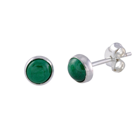 Sterling Silver Gemstone Earrings Malachite 6mm Round - Jewelryland.com