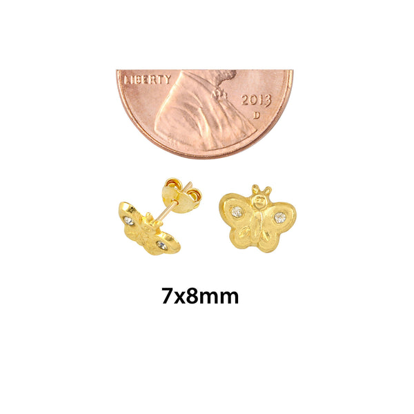 Mini Butterfly with CZ Stud Earrings 10k Yellow Gold with Pushbacks 7x8 - Jewelryland.com