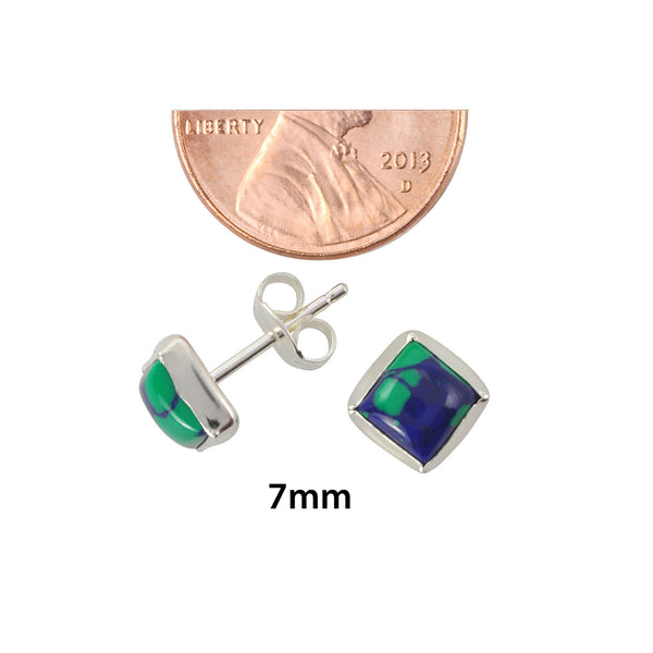 Sterling Silver 7mm Square Azurite Malachite Stud Earrings - Jewelryland.com