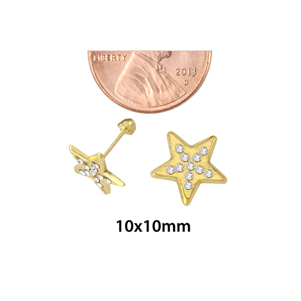 Star Stud Earrings 10k Yellow Gold Pave Cubic Zirconia with Screwbacks 10x10 - Jewelryland.com