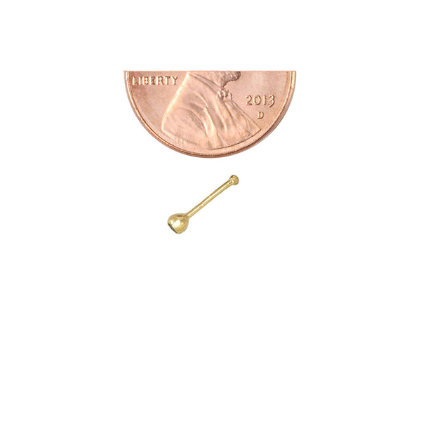Nose Stud 22G 14k Yellow Gold 2.5mm Aqua Blue Round CZ Bezel Set Nose Bone - Jewelryland.com