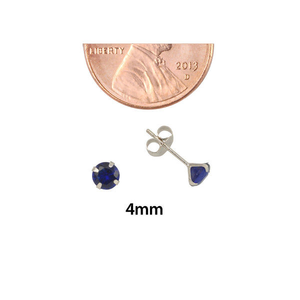 10k White Gold Blue Sapphire CZ Stud Earrings Cubic Zirconia Round Prong Set - Jewelryland.com
