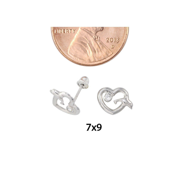 10k White Gold Heart with Dolphin Stud Earrings Screwbacks - Jewelryland.com