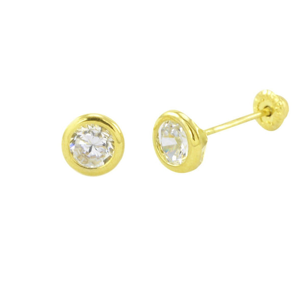 10k Yellow Gold Round White CZ Stud Earrings Screwbacks Bezel Setting 2mm-7mm - Jewelryland.com