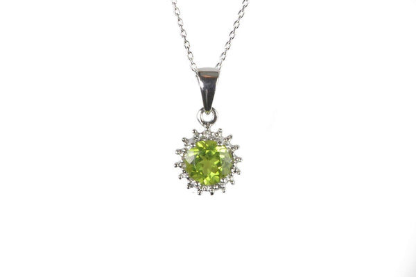 Sterling Silver Diamond (.04ct) and Peridot (6mm,.85ct) Round Pendant Necklace - Jewelryland.com
