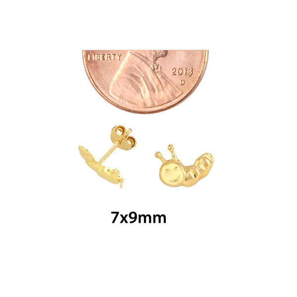 Smiley Inch Worm Stud Earrings 10k Yellow Gold Laser Cut with Pushbacks 7x9 - Jewelryland.com
