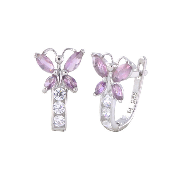 Sterling Silver Leverback Earrings Butterfly CZ Birthstone Colors - Two Color - Jewelryland.com