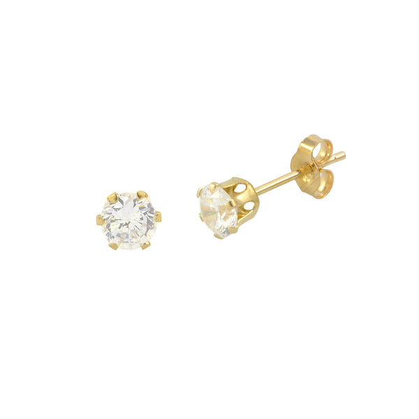 14k Yellow Gold 6 Prong Round Cubic Zirconia CZ Stud Earrings - Jewelryland.com