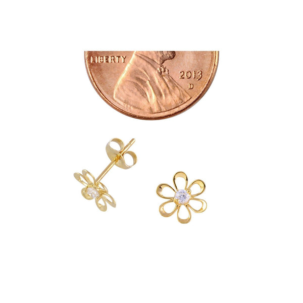 14k Yellow Gold Daisy Flower Stud Earrings 7mm CZ - Jewelryland.com