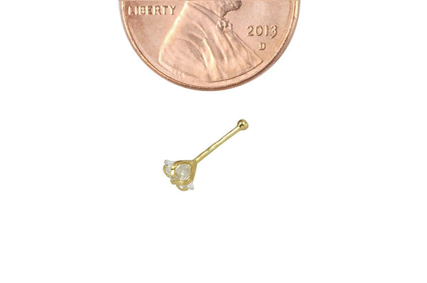 Nose Stud 22G 4mm Fancy White CZ Star Prong Set 14k Yellow Gold Nose Bone - Jewelryland.com