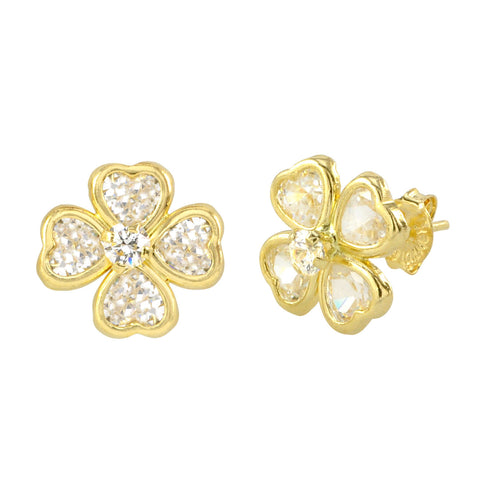 10k Yellow Gold Four Leaf Clover Stud Earrings with Pushbacks Irish Luck 10mm - Jewelryland.com