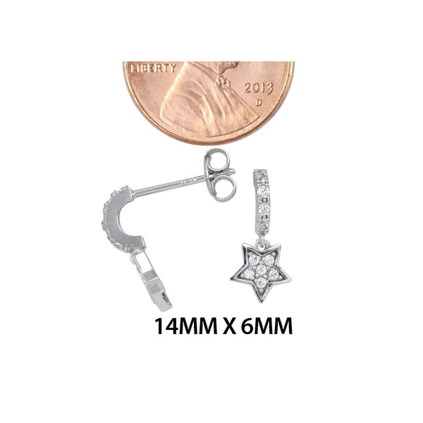 Sterling Silver Star CZ Dangle Half Hoop Post Earrings - Jewelryland.com