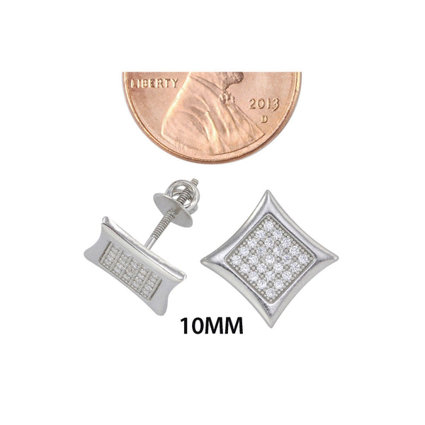 Screwback Stud Earrings .925 Sterling Silver Micropave Cubic Zirconia 10mm Kite - Jewelryland.com