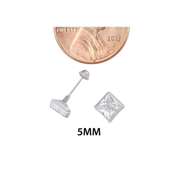 10k White Gold Screwback Earrings Square CZ Cubic Zirconia Bezel Set 3mm-5mm - Jewelryland.com