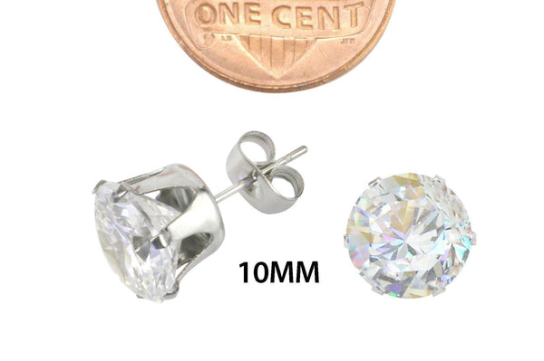Stainless Steel Earrings White Round CZ Studs Prong Setting 2mm-10mm - Jewelryland.com