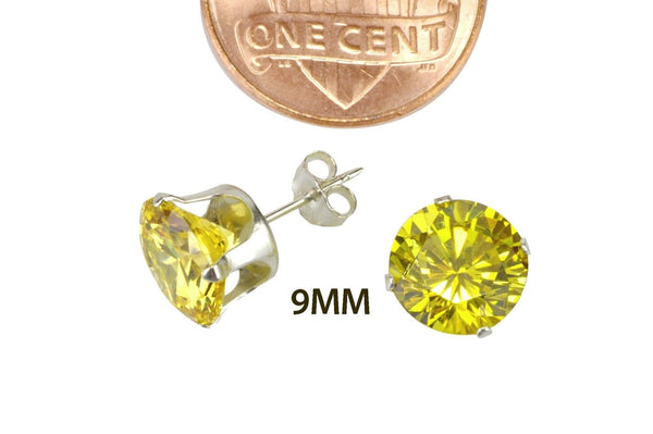 Yellow Earrings Citrine CZ Studs November Birthstone Round Prong - Jewelryland.com