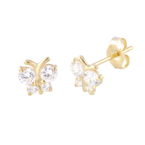 14k Yellow Gold CZ Small Butterfly Stud Earrings 5mm x 6mm - Jewelryland.com