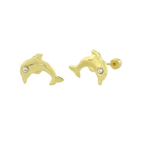 10k Yellow Gold Jumping Dolphin Stud Earrings Screwbacks Cubic Zirconia - Jewelryland.com
