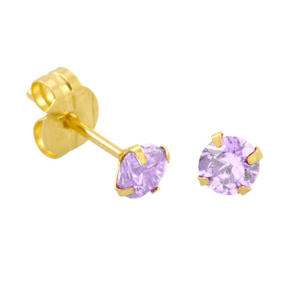 10k Yellow Gold Lavender CZ Stud Earrings Cubic Zirconia Round Prong Set - Jewelryland.com