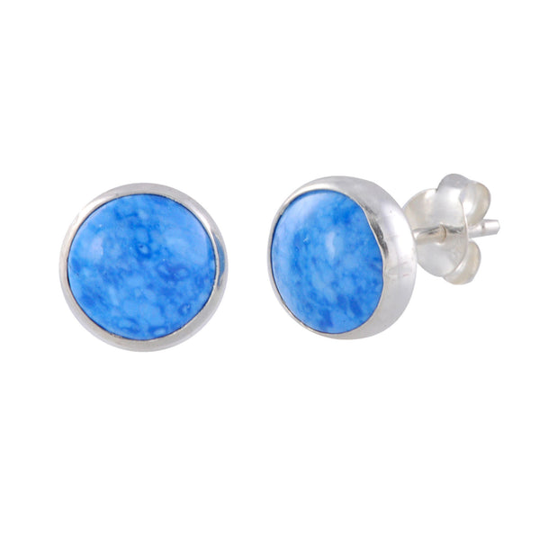 Sterling Silver Denim Lapis Gemstone Earrings 9mm Round Studs - Jewelryland.com
