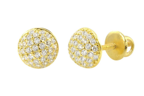 Sterling Silver Yellow Gold CZ Stud Earrings Screw Back Clear 7mm Dome - Jewelryland.com