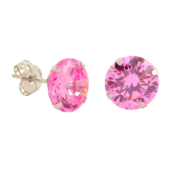 10k White Gold Pink Cubic Zirconia Stud Earrings Round CZ Prong Setting - Jewelryland.com