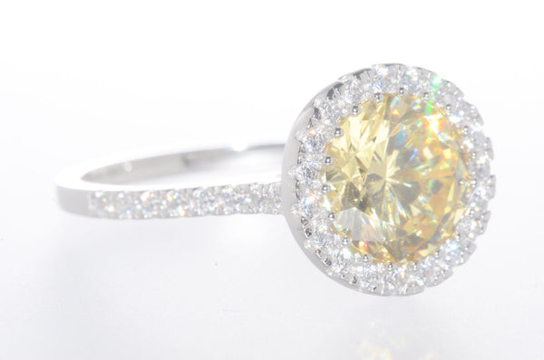 925 Sterling Silver Canary Cubic Zirconia Ring 8mm Yellow CZ Stone - Jewelryland.com