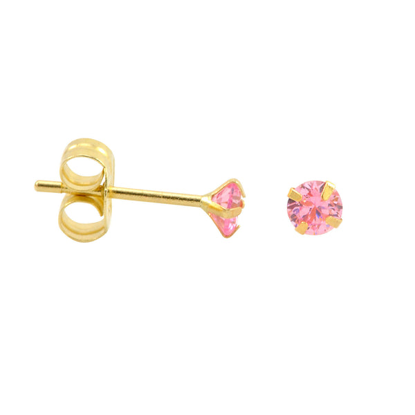10k Yellow Gold Stud Earrings Pink CZ Cubic Zirconia Round Prong Set - Jewelryland.com